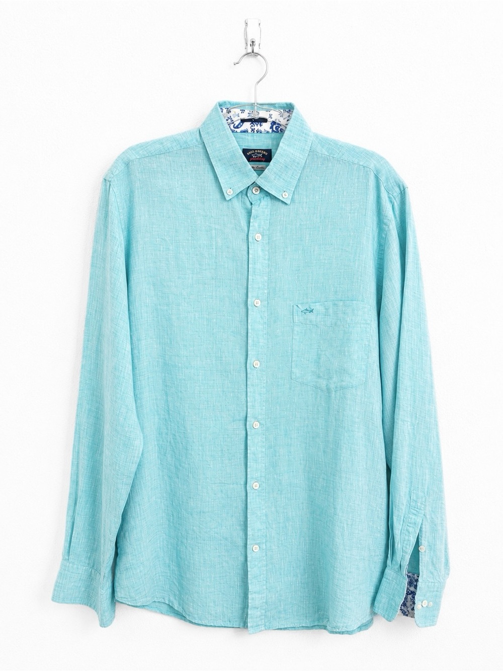 Paul & Shark Yachting Light Aqua Button-Down 100% Linen Shirt